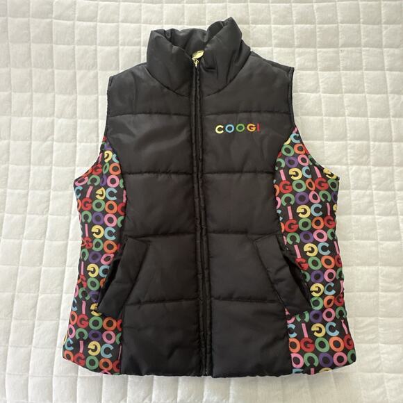 COOGI Womens Puffer Vest Large Colorful Logo Print Trim Full Zip Outdoor Retro - Picture 1 of 12